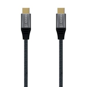 Cable USB 2.0 Tipo-C Aisens A107-0629 5A 100W/ USB Tipo-C Macho - USB Tipo-C Macho/ Hasta 100W/ 480Mbps/ 2m/ Gris