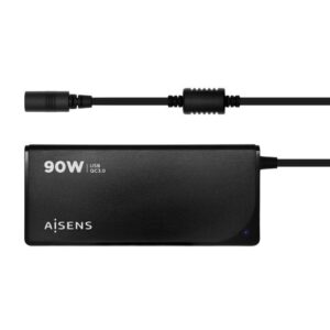 Cargador de Portátil Aisens ASLC-90WAUTO-BK/ 1xUSB/ 90W/ Automático/ 12 Conectores/ Voltaje 15-20V