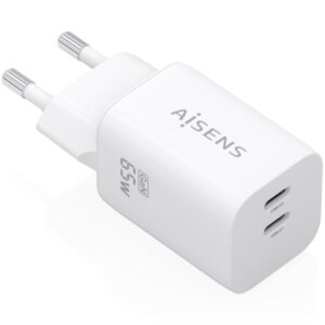 Cargador de Pared GaN Aisens A110-1029/ 2xUSB Tipo-C/ 65W/ Blanco