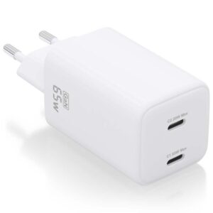 Cargador de Pared GaN Aisens ASCH-65W2P039-W/ 2xUSB Tipo-C/ 65W